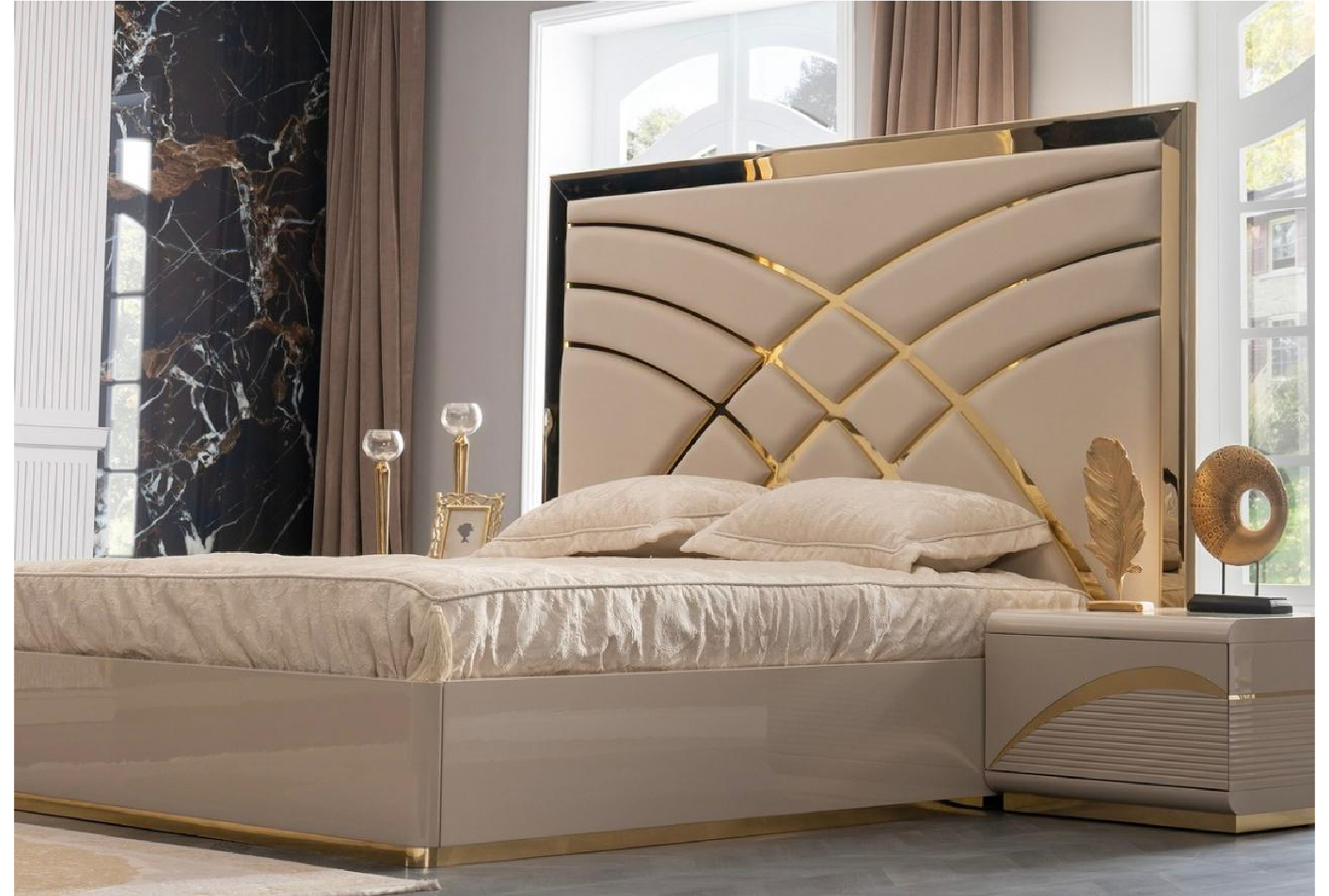 ARYA Description  Bed 180*200, 2 Bedside tables, Wardrobe, Dressing table + Mirror   No. of pieces : 6